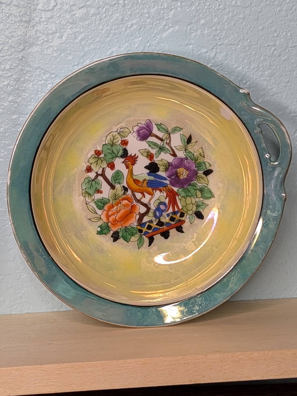 Vintage 1920s Noritake Lusterware Bird of Paradise Handled Lemon Dish
